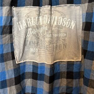 Harley-Davidson Men's Blue and Black Plaid Oversized 3XL patchwork